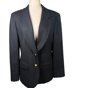 Pendleton Blazer Womens Black 100% Virgin Wool Gold Crest Button Preppy USA Made